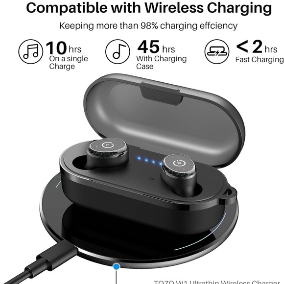 Open Box TOZO T10 Wireless Earbuds with Wireless Charging Case, Waterproof Black - Picture 3 of 5